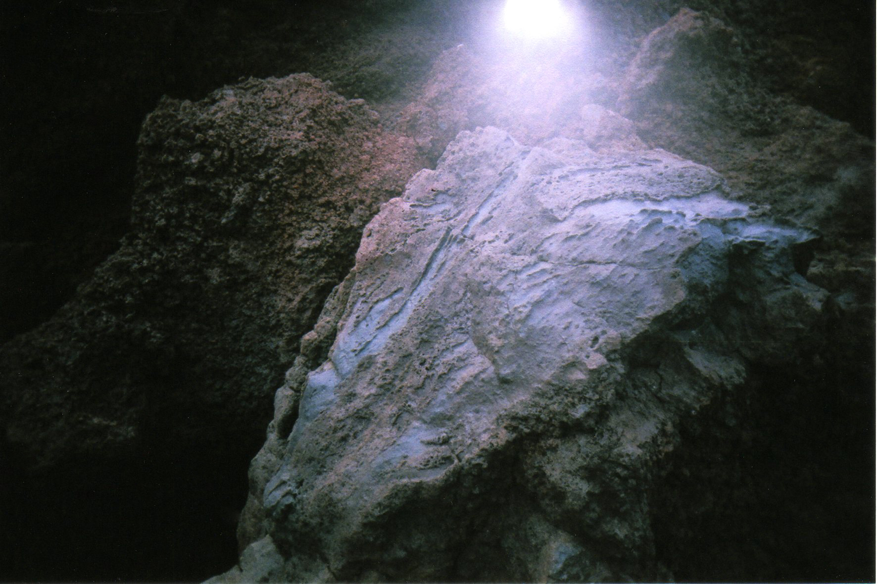 light shining on volcanic rocks